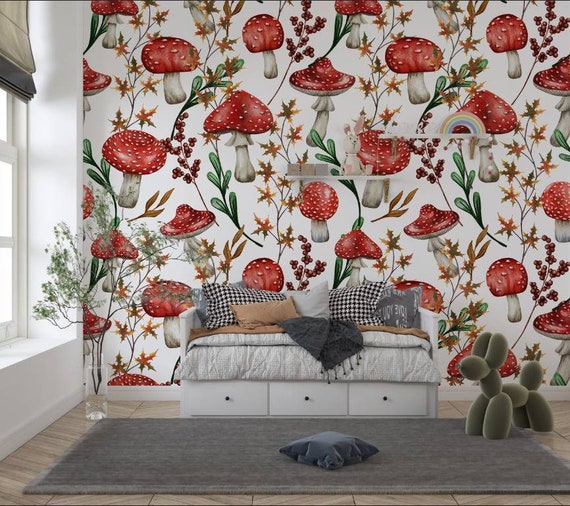 Mushroom Wallpaper. Nursery Wallpaper Kids Wallpaper/3d - Etsy Mushroom Wallpaper. Nursery Wallpaper Kids Wallpaper/3d - Etsy