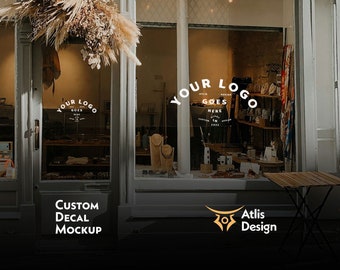 Shop Front Window Decal Mockup, Door Design (PSD & PNG)