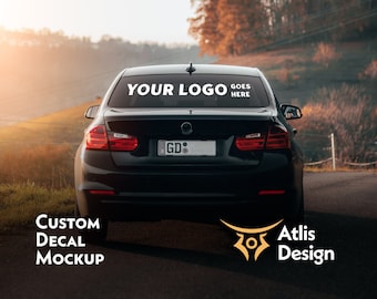 Black Car Window Decal Mockup, Windshield Mockup, Template PSD