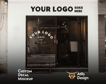 White Shop Front Entrance Mockup Window and Sign Mockup, PSD
