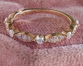 Moissanite Wedding Band Rose Gold Ring  Milgrain Diamond Eternity Band Vintage Wedding Diamond Ring For Women Surprise Gift Anniversary gift