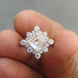 Asscher Cut Moissanite Engagement  Ring/ Asscher cut halo ring /14K White Gold Vintage Wedding Ring Antique Proposal Ring