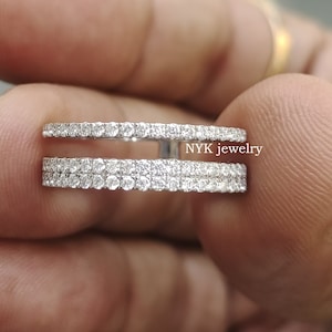 Three Row Moissanite Engagement Ring/14K White Gold Ring/Tripple Row Art Deco Unique Wedding Ring/Round Cut Diamond Ring/Anniversary Ring