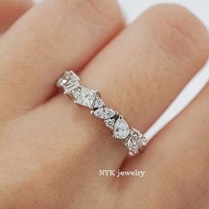 Multi Stone Diamond Band Moissanite Wedding Band Mix Shape Diamond Ring Multi Shape Cluster Ring Multi Stone Eternity Wedding Band for her