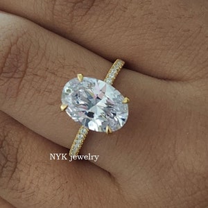 8 CT Oval Cut Diamond Engagement Ring/Yellow Gold Hidden Halo Ring/Big Oval Cut Wedding Ring/Unique Promise Ring/Dainty Anniversary Gift