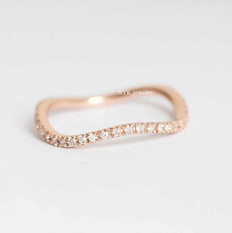 Round Cut Full Eternity Moissanite Wedding Band/14k Yellow Gold Dainty ...