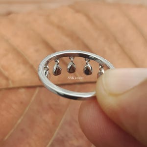 Round Cut Moissanite Hanging Ring, Diamond Dangling Ring, Tassel Ring, Half Eternity Charm Ring, Drop Fine Ring, Valentines gift for Her image 3