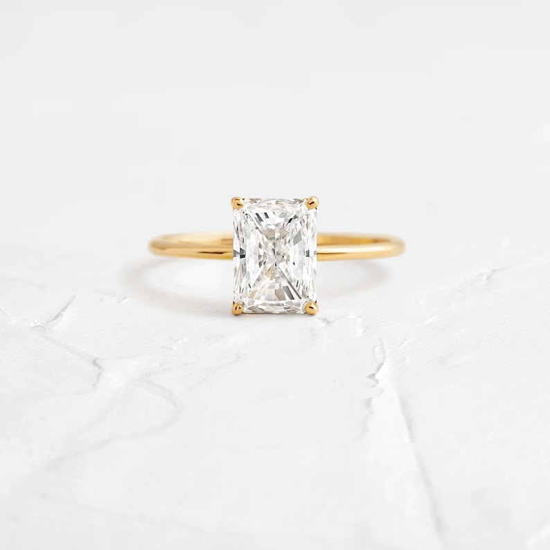 2 CT Radiant Cut Wedding Ring Classic Solitaire Ring 14K Yellow Gold ...
