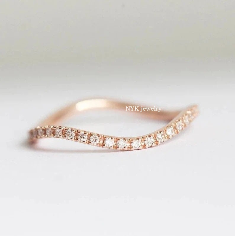 Round Cut Full Eternity Moissanite Wedding Band/14k Yellow Gold Dainty ...