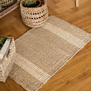 Small natural fiber rug Minta, 70 x 45 cm, rug, handmade, natural rug, bathroom rug