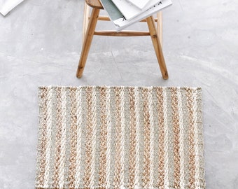Teppich Nuri aus Wasserhyazinthe, 120x70 cm, 70x45 cm, gestreift, Naturfaserteppich, Erntereste, Vorleger