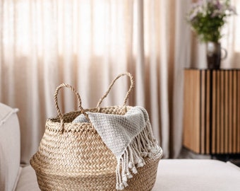 Kamu Seagrass Panier à linge pliable Panier à plantes Panier de rangement en fibre naturelle Style Bali