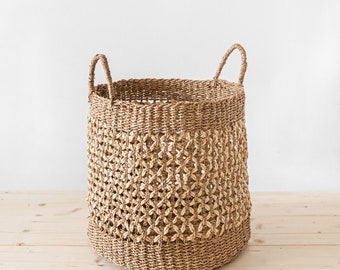 Large Tahu laundry basket made of natural fibers, seagrass basket, basket with handles, natural basket