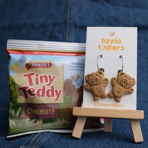 Tiny Teddy biscuit hoop earrings - polymer clay earrings - dangle earrings - stud earrings