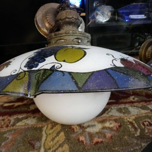 3 Vintage Brass Ceiling shops Lamps w/ Stained Glass Lamp Shades - Hanging Lamps