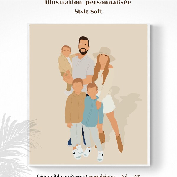 Illustration soft. Illustration personnalisée, dessin famille, portrait famille, portrait couple/enfant(s), format numérique ou A4 & A3