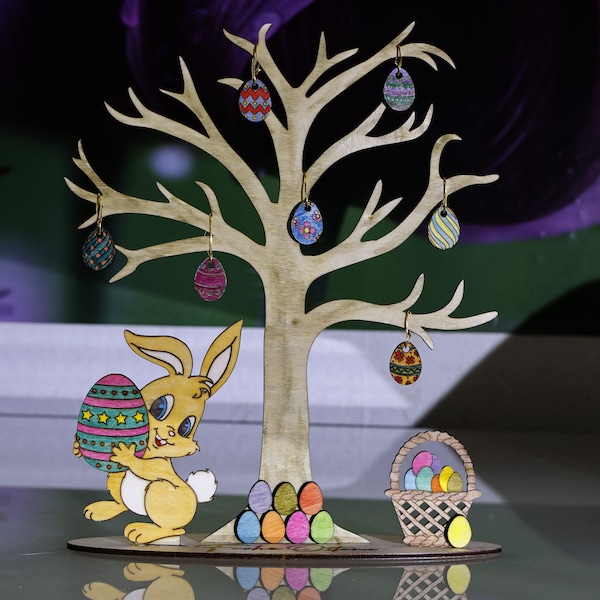 Osterbaum, lasercut, svg, dxf, cutting, engraving, digital file, easter tree, Laserdatei, A4, 21x29 cm. Lightburn: A3 28x41 cm + A4