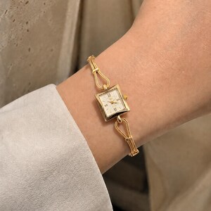 Gold Square Bracelet Watch, Minimalist Vintage Style Roman Numeral Dial