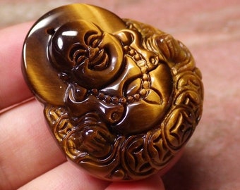 1 PC Tiger Cat Eye Jade Buddha God Coin Lucky Amulet Pendant Necklace