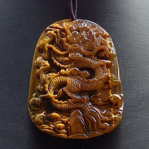 1 pieza de piedra de ojo de gato tigre, jade, dragón, escupir, perla, amuleto de la suerte, colgante, collar