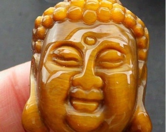 CHINESE Tiger CAT Eye ADE Shakyamuni Buddha God Lucky Amulet Pendant Necklace