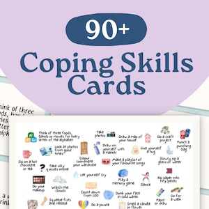 Cartes d'habiletés d'adaptation + aide-mémoire - Parfaits pour les thérapeutes et les clients qui veulent apprendre à faire face à la détresse ou aux émotions accablantes !