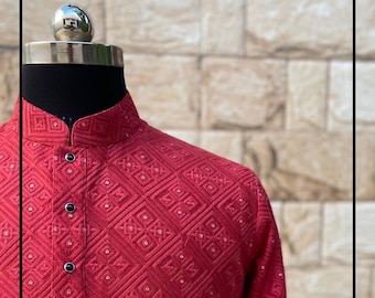 Mens Chikankari Kurta Pyjama Set: Indian Wedding Outfit