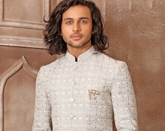 Handmade cotton embroidery mens wear wedding sherwani, function wear, festival wear indo, indian wedding wear sherwani