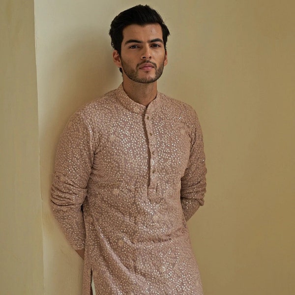 Ensemble de pyjama kurta chikankari pour homme, pyjama kurta indien pour homme, tenues de mariage indiennes, kurtas ethniques et pyjama kurta brodé