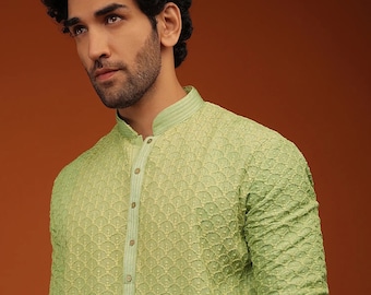 Mens Chikankari Kurta Pyjama Set: Indian Wedding Outfit