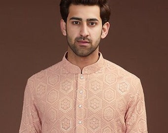 Men's Embroidered Kurta Pajama | Indian Wedding Outfit | Groom Kurta Set | Ethnic Wear for Men | Reception Eid Traditional items