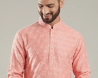 Mens Chikankari Kurta Pyjama Set: Indian Wedding Outfit