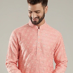 Ensemble de pyjama Chikankari Kurta pour homme : tenue de mariage indienne