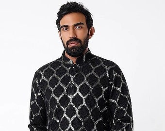 Mens Chikankari Kurta Pyjama Set: Indian Wedding Outfit