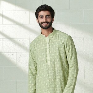 Handmade georgette embroidery Costom Fit Mens kurta Churidar set for indian wedding wear