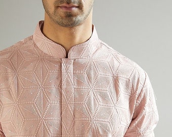 Mens Chikankari Kurta Pyjama Set: Indian Wedding Outfit