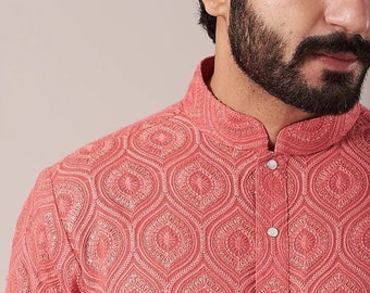 Men's GAJRI Embroidered Kurta Pajama Set, Indian Wedding Kurta for Men, Designer Ethnic Wear, Diwali Outfit, Groom Engagement Kurta Gift