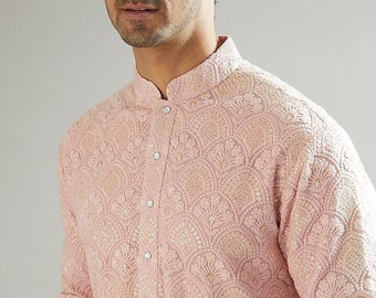 Mens Chikankari Kurta Pyjama Set: Indian Wedding Outfit