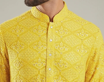 Mens Chikankari Kurta Pyjama Set: Indian Wedding Outfit