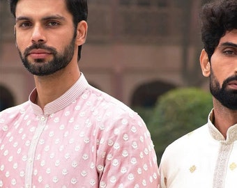 Men's Kurta Pajama | Embroidered Indian Wedding Outfit | Groom Kurta Set | Ethnic Wear for Men | Reception Eid Kurta