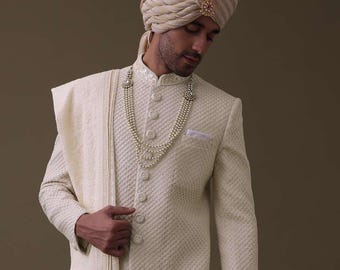 Mens Raw Silk embroidery Indo Wstern set for indian wedding wear.