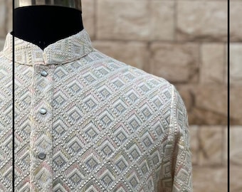 Conjunto de pijama kurta bordado a mano para hombre: ropa de boda india