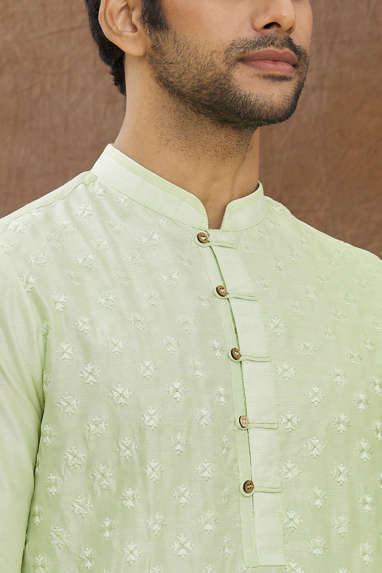 Basic Costom For Men Handmade Green Color Silk Embroidery Costom Fit Mens Embroidery Kurta ...