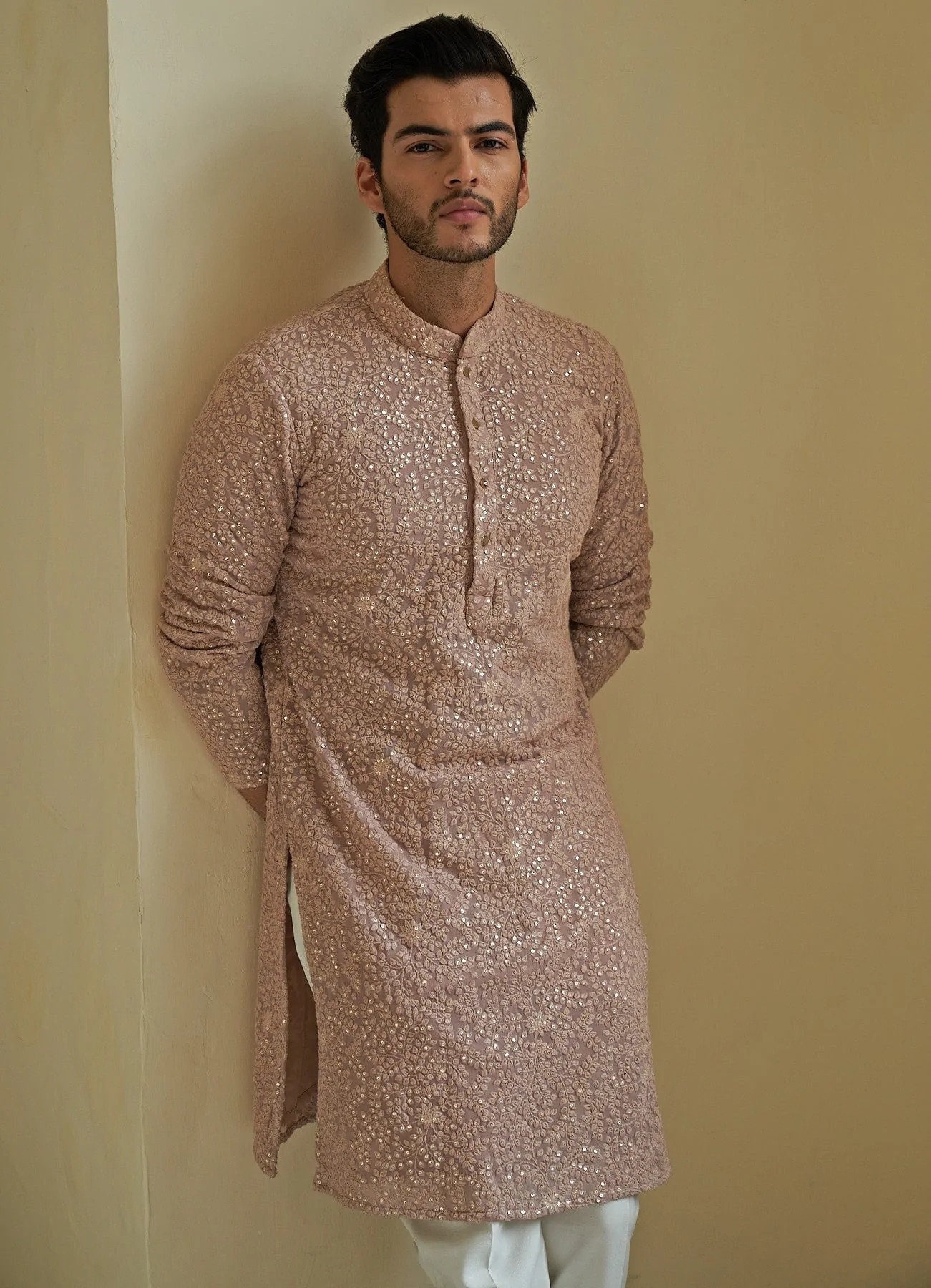 Purple Jacquard Silk Collar Style Kurta Pajama TK10906548 | Collar styles, Mens  kurta designs, Kurta designs