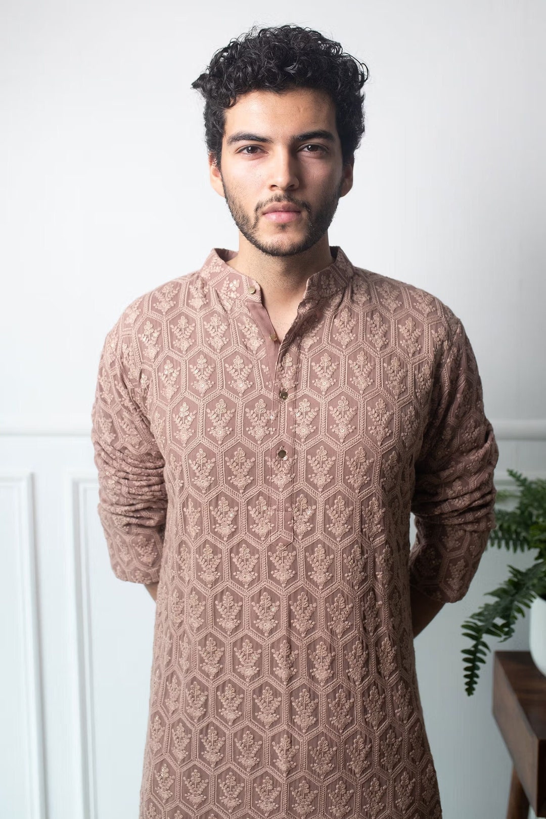 Rose Brown Color Chikankari Kurta Pyjama Set, Indian Kurta Pajama Set for Men,indian Wedding ...