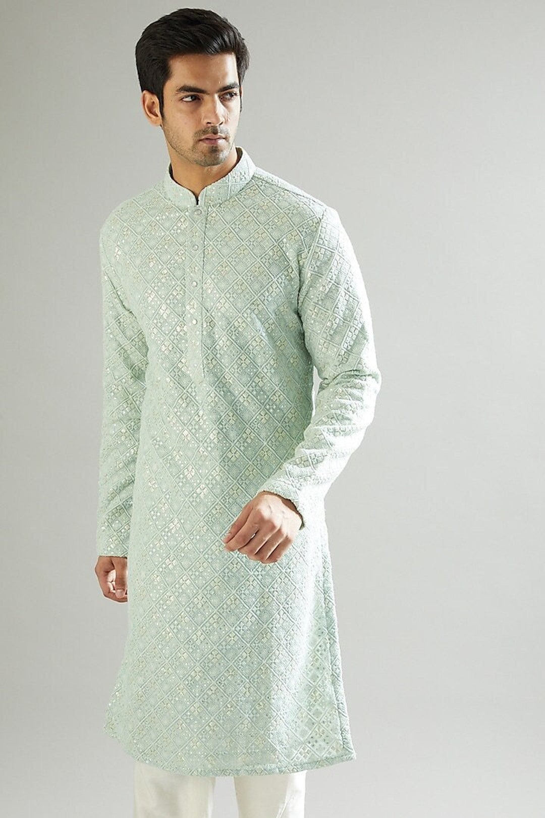 Basic Costom For Men Handmade Georgette Embroidery Costom Fit Mens Kurta Churidar Set for ...