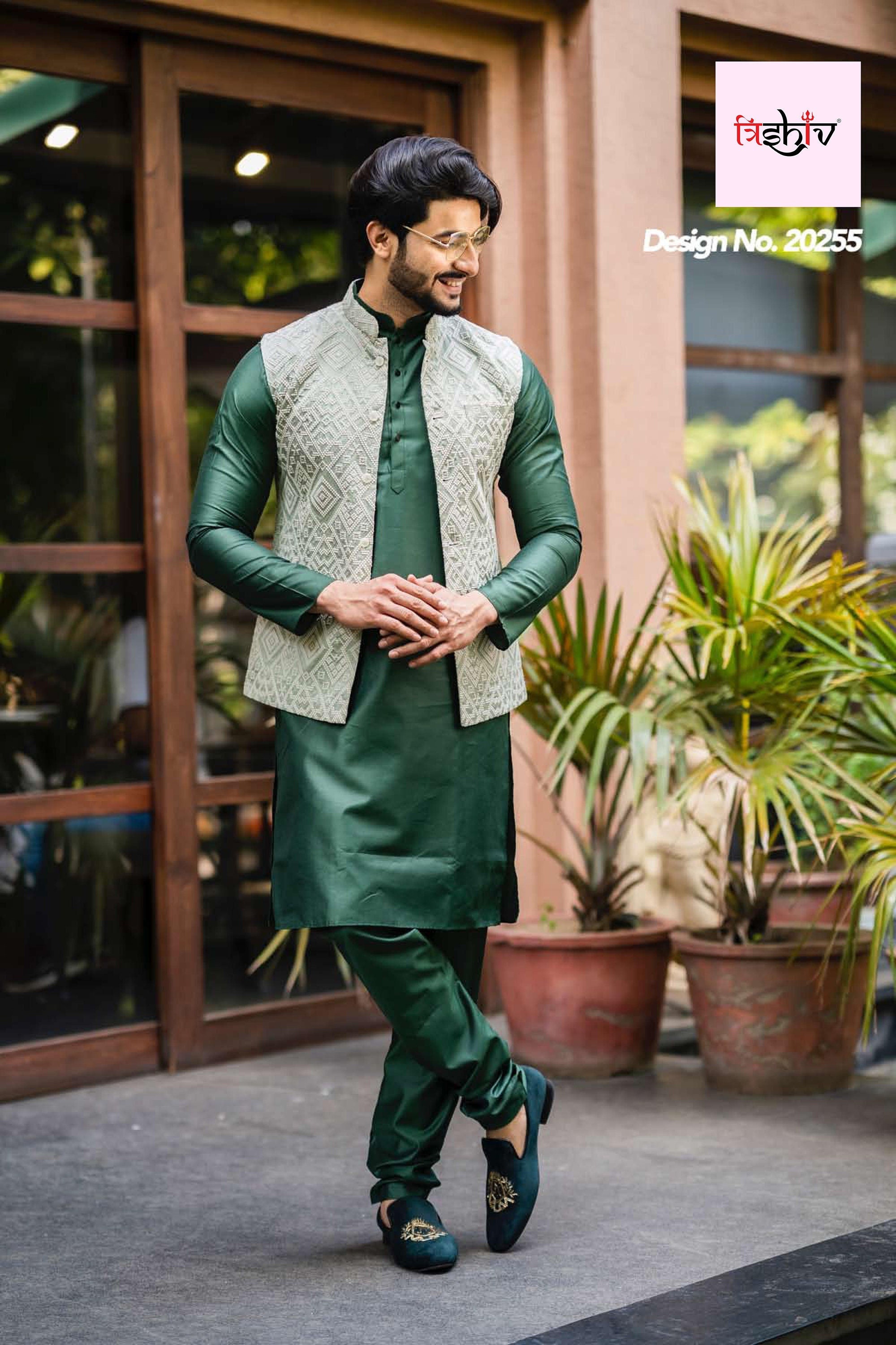 Waistcoat on green best sale kurta
