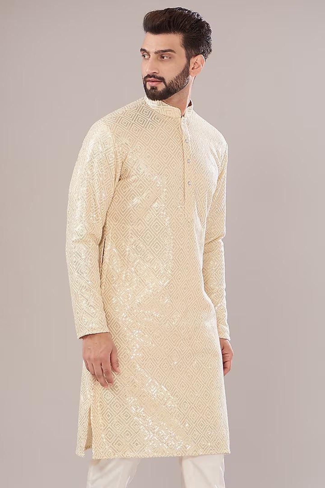 Basic Costom For Men Georgette Embroidery Costom Fit Mens Kurta Churidar Set for Indian ...