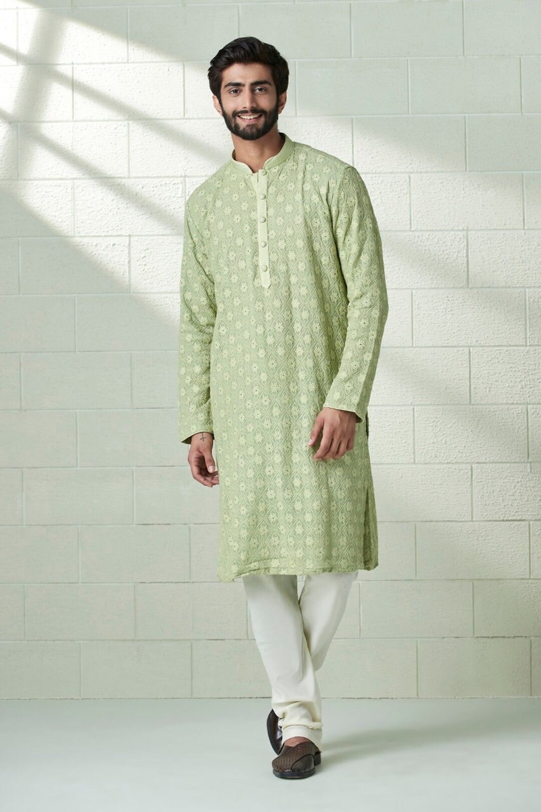 Basic Costom For Men Handmade Georgette Embroidery Costom Fit Mens Kurta Churidar Set for ...