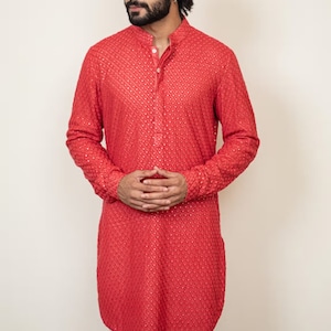 Ensemble de pyjama Chikankari Kurta pour homme : tenue de mariage indienne